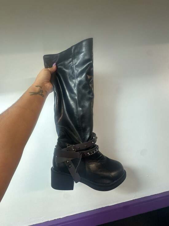 Not Rated Shoes - Knee-High Riding Boots with Chain
